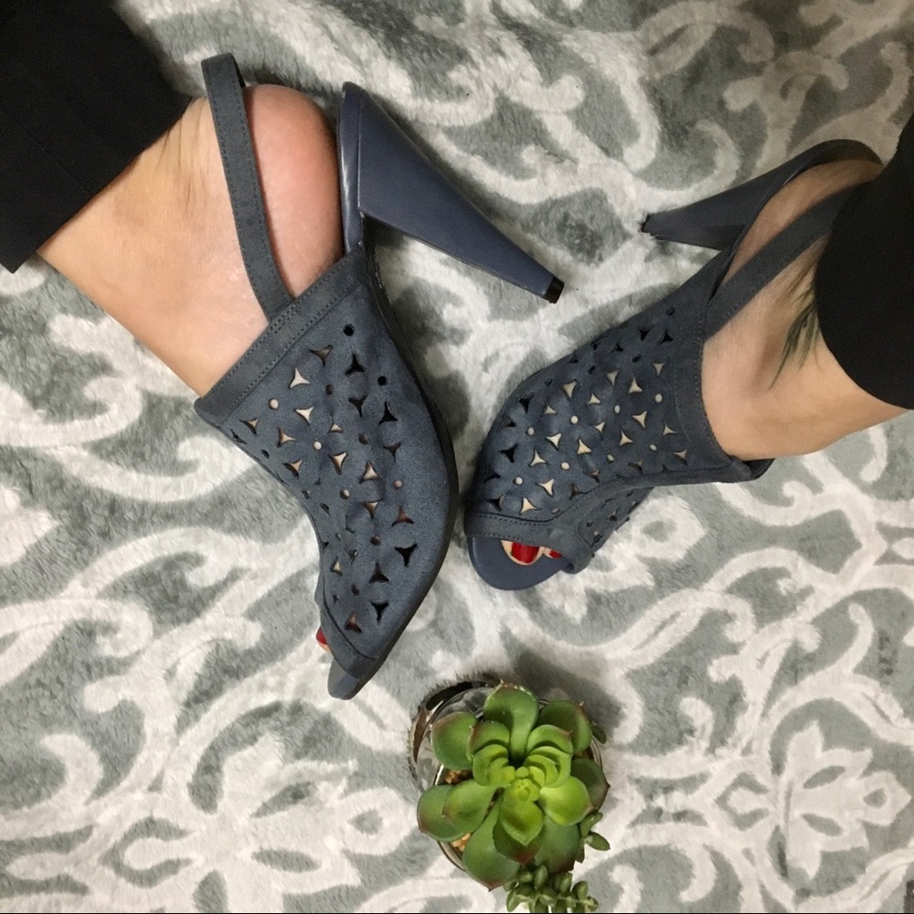 Fiona Women’s Blue Suede Slingback Peep toe heels